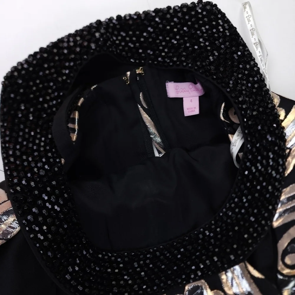 Lilly Pulitzer Black Gold Silver Beaded Halter Top Strappy Back Dress Sz… - Picture 11 of 14